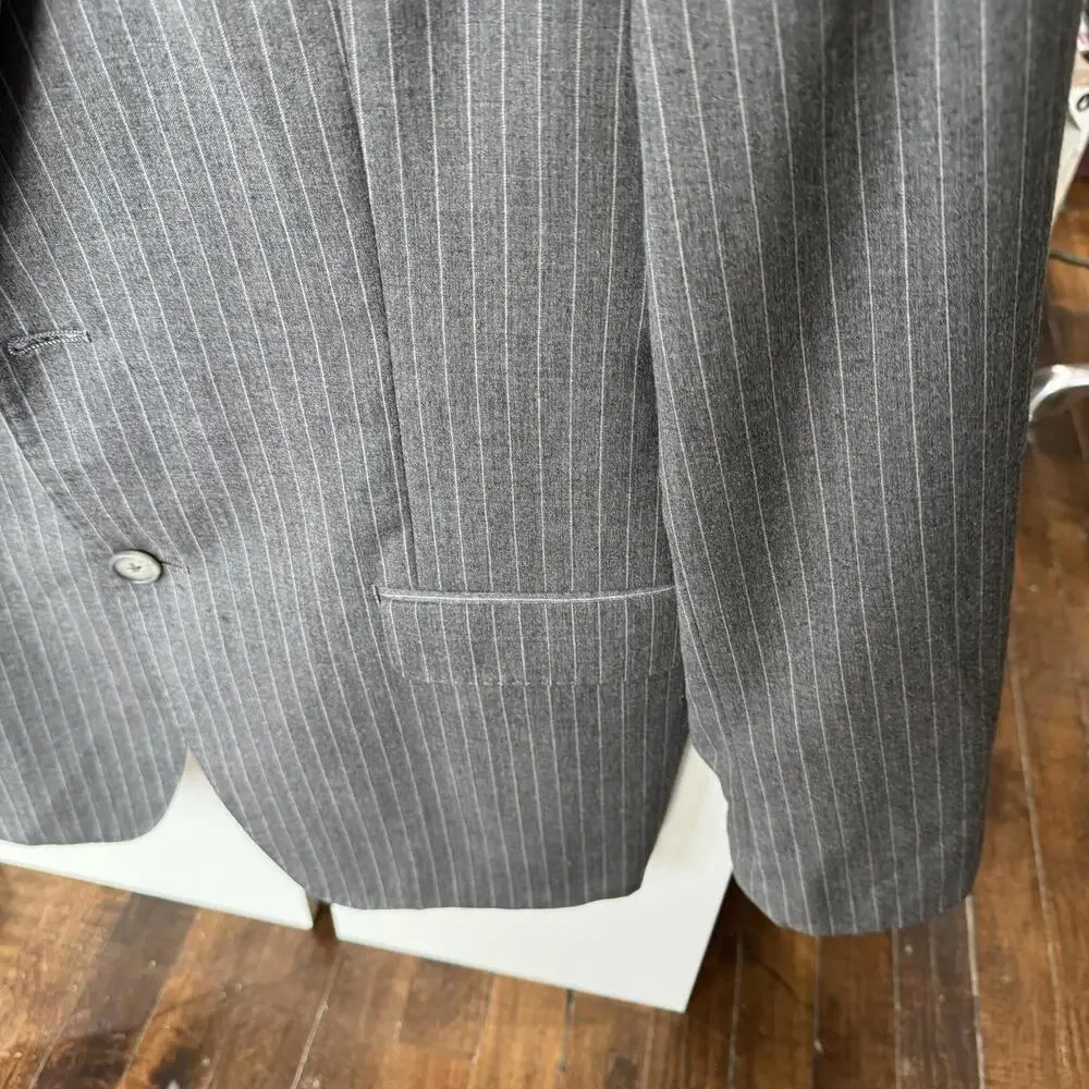 Vintage 100%‎ Wool Ralph Lauren Suit Jacket Blazer Size 42S Grey Pinstripe